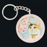 Whimsical Watercolor Calico Cat Key Ring<br><div class="desc">This is a watercolor illustration of a calico cat looking up at and enjoying the cherry blossom. “Hanami” is a Japanese tradition where people celebrate and party under the cherry blossom trees when they are in full bloom. Painted with Holbein and Winsor and Newton watercolor paints on Arches hot pressed...</div>