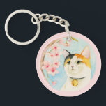 Whimsical Watercolor Calico Cat Key Ring<br><div class="desc">This is a watercolor illustration of a calico cat looking up at and enjoying the cherry blossom. “Hanami” is a Japanese tradition where people celebrate and party under the cherry blossom trees when they are in full bloom. Painted with Holbein and Winsor and Newton watercolor paints on Arches hot pressed...</div>