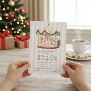 Whimsical Watercolor Carousel Holiday Gathering Invitation