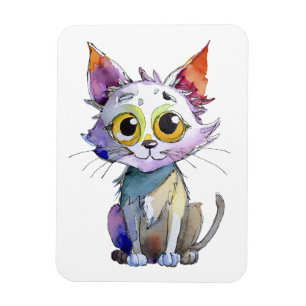Whimsical Watercolor Cat Magnet