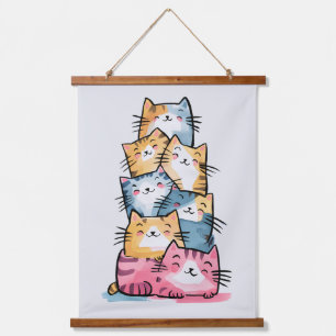 Whimsical Watercolor Cats Modern  Hanging Tapestry