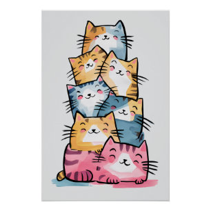 Whimsical Watercolor Cats Modern  Poster