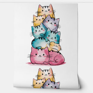 Whimsical Watercolor Cats Wall Art - Modern Feline