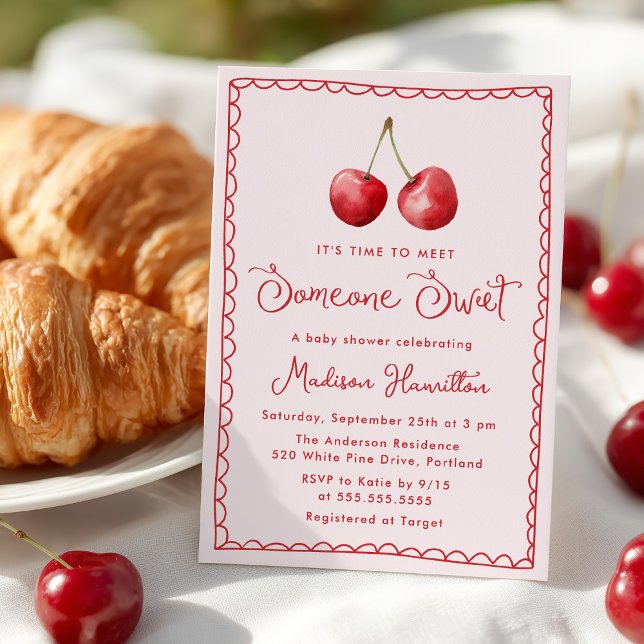 Whimsical Watercolor Cherry Baby Shower Invitation (Creator Uploaded)