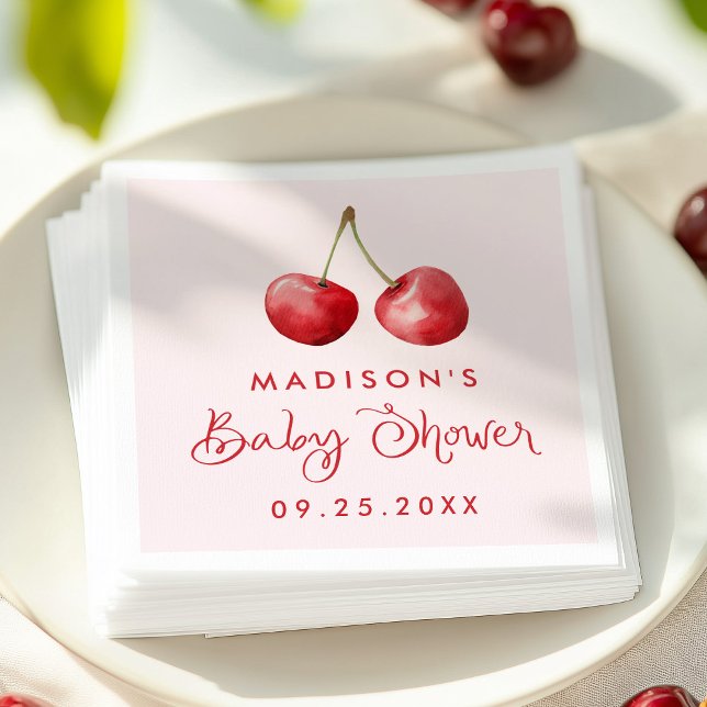 Whimsical Watercolor Cherry Baby Shower Napkin (Creator Uploaded)