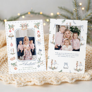 Whimsical Watercolor Christmas Elements Photo Holiday Card