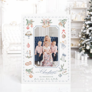 Whimsical Watercolor Christmas Elements Photo Holiday Card