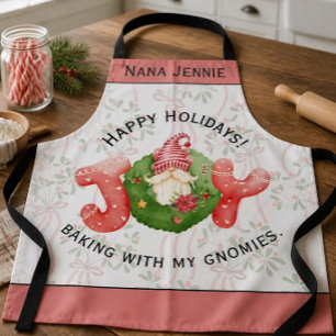 Whimsical Watercolor Christmas Gnome Joy Apron