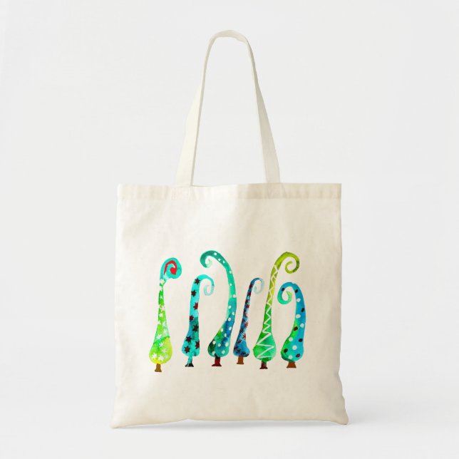 Whimsical watercolor christmas trees tote bag (Front)