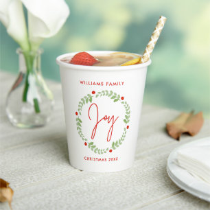 Whimsical Watercolor Christmas Wreath Paper Cups