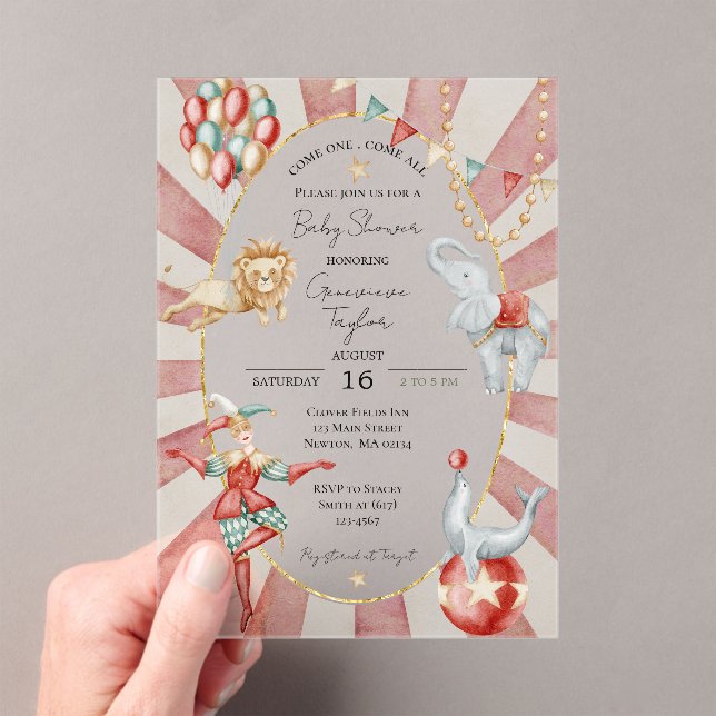 Whimsical Watercolor Circus Carnival Baby Shower Acrylic Invitations (Insitu (Handheld))