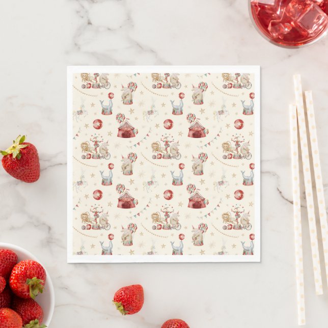 Whimsical Watercolor Circus Carnival Baby Shower Napkin (Insitu)