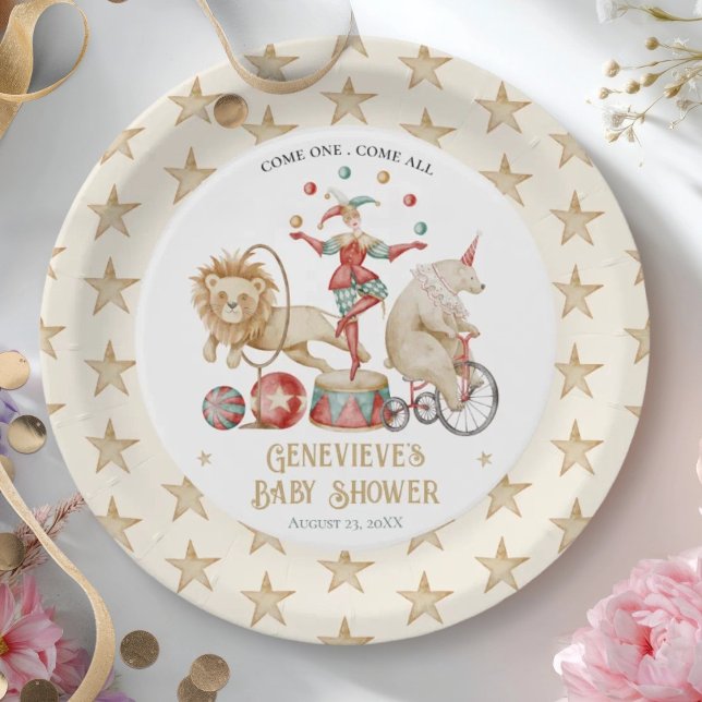 Whimsical Watercolor Circus Carnival Baby Shower Paper Plate (Creator Uploaded)
