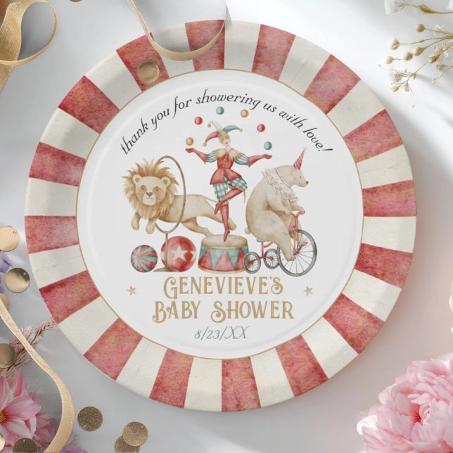 Whimsical Watercolor Circus Carnival Baby Shower Paper Plate (Creator Uploaded)