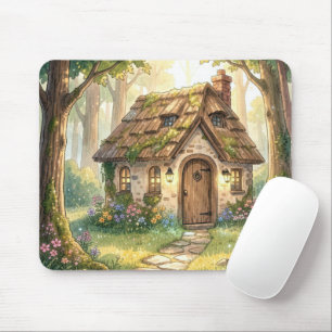 Whimsical Watercolor Cottage Mouse Pad
