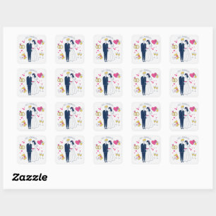 Whimsical Watercolor Couple & Floral Arch Wedding Square Sticker