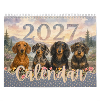 Whimsical Watercolor Dachshund Wiener Dog 2027   Calendar