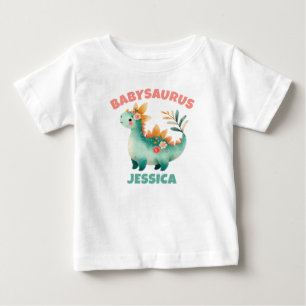 Whimsical Watercolor Dino Dinosaur Babysaurus Name Baby T-Shirt