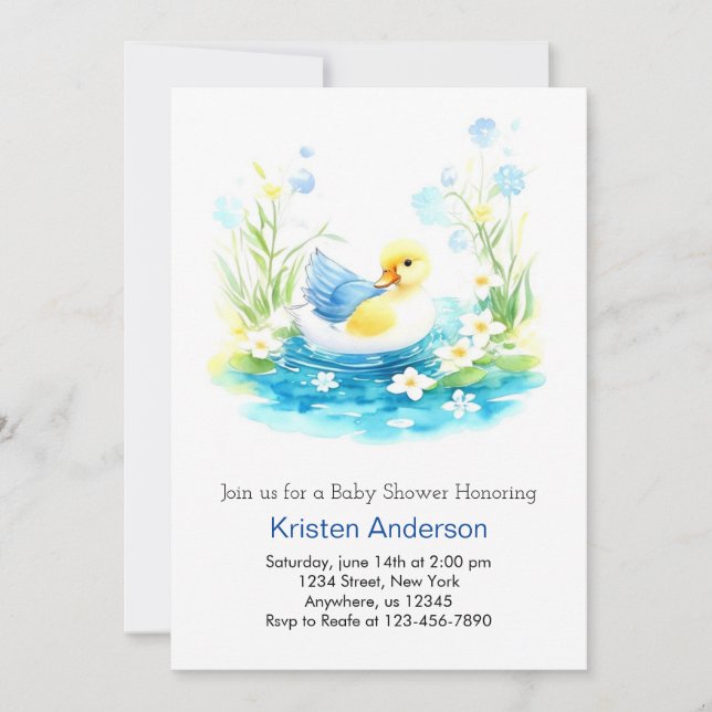 Whimsical Watercolor Duckling Boy Baby Shower Invitation (Front)