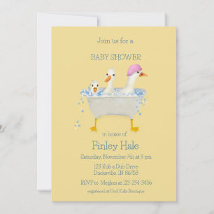 Whimsical Watercolor Ducks in Bathtub Baby Shower Invitation