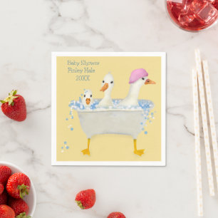 Whimsical Watercolor Ducks in Bathtub Baby Shower Napkin