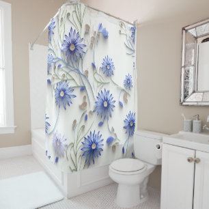 Whimsical Watercolor Elegant Cornflower Cute Shower Curtain