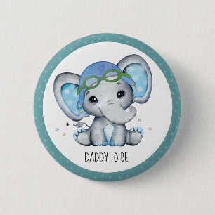 Whimsical Watercolor Elephant Airplane Baby Shower 6 Cm Round Badge