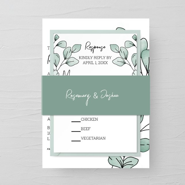 Whimsical Watercolor Eucalyptus Wedding Invitation Belly Band (Creator Uploaded)