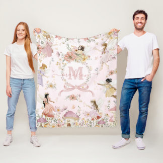 Whimsical Watercolor Fairies Wildflower Meadow Fleece Blanket