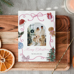 Whimsical Watercolor Family Photo Christmas Holiday Card