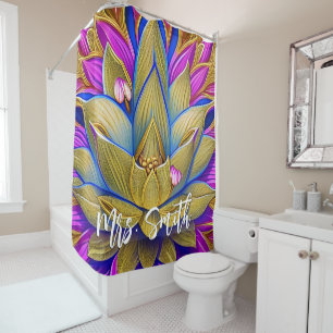 Whimsical Watercolor Floral Art with Custom Name Shower Curtain