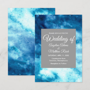 Whimsical Watercolor Floral Blue Modern Invitation
