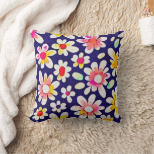 Whimsical watercolor floral cushion