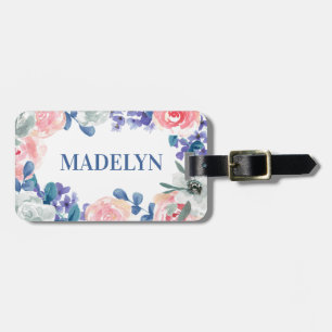 Whimsical Watercolor Floral Customisable Name  Luggage Tag