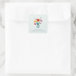 Whimsical Watercolor Floral Jar Square Sticker