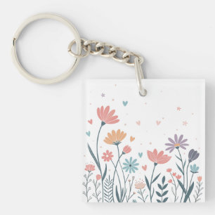Whimsical Watercolor Floral Key Ring