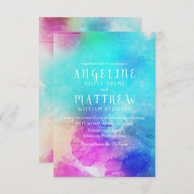 Whimsical Watercolor Floral Modern Invitation (Front/Back)