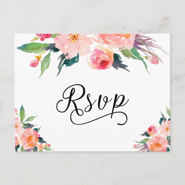 Whimsical Watercolor Floral RSVP Reply Card (Front)