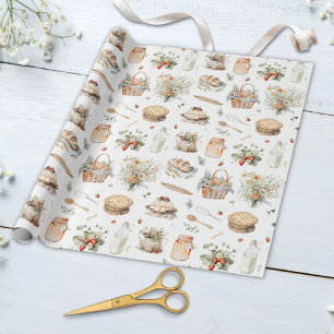 Whimsical Watercolor Floral Strawberry Country Wrapping Paper
