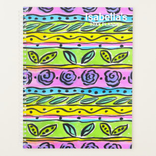 Whimsical Watercolor Floral Stripe Pattern Planner