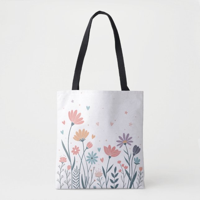 Whimsical Watercolor Floral  Tote Bag (Front)