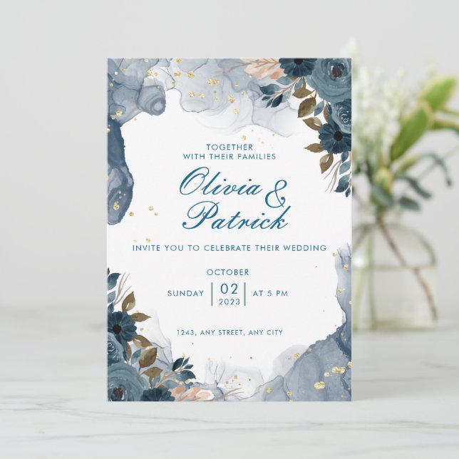 Whimsical Watercolor Floral Wedding Invitations (Standing Front)