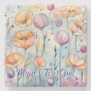 Whimsical Watercolor Flowers Square Coaster