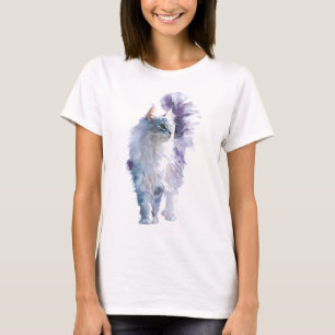 Whimsical Watercolor Fluffy Maine Coon Cat Women T-Shirt