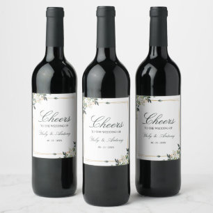 Whimsical Watercolor Foliage Bottle Wedding Wine Label
