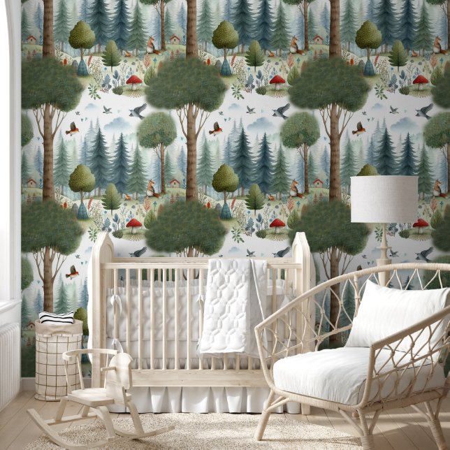 Whimsical Watercolor Forest Animal Kids Nursery Wallpaper (Kids)