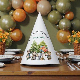 Whimsical Watercolor Forest Birthday Party Hat