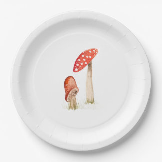 Whimsical Watercolor Forest Mushrooms Paper Plate
