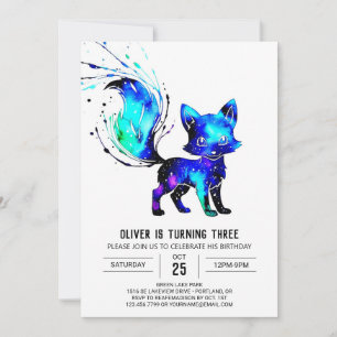 Whimsical Watercolor Fox Digital Boy Birthday Invitation