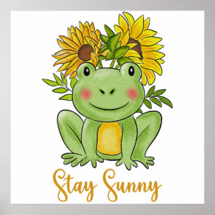 Whimsical Watercolor Frog And Sunflowers Poster